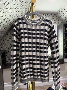 Black & White Check Knit Sweater - Kids